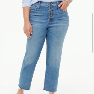 J. Crew Essential Straight Leg Raw Hem High Rise Button Fly Denim Jeans 28 BO650